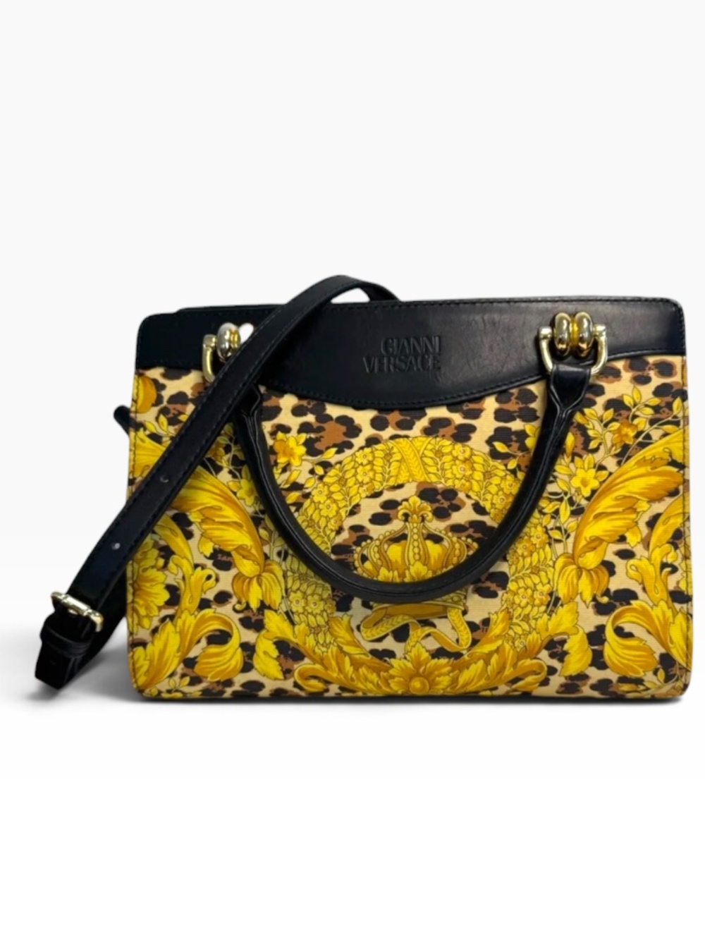 Versace Vintage Gianni Leopard Baroque Gold Crown 2 Way Bag Vintage Rare - EUC